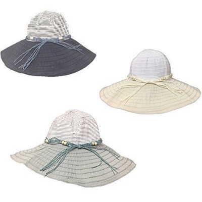 Tickled Pink s Sun Hat Woven Grosgrain Beaded Striped Crushable Beach Pool  eb-64338206